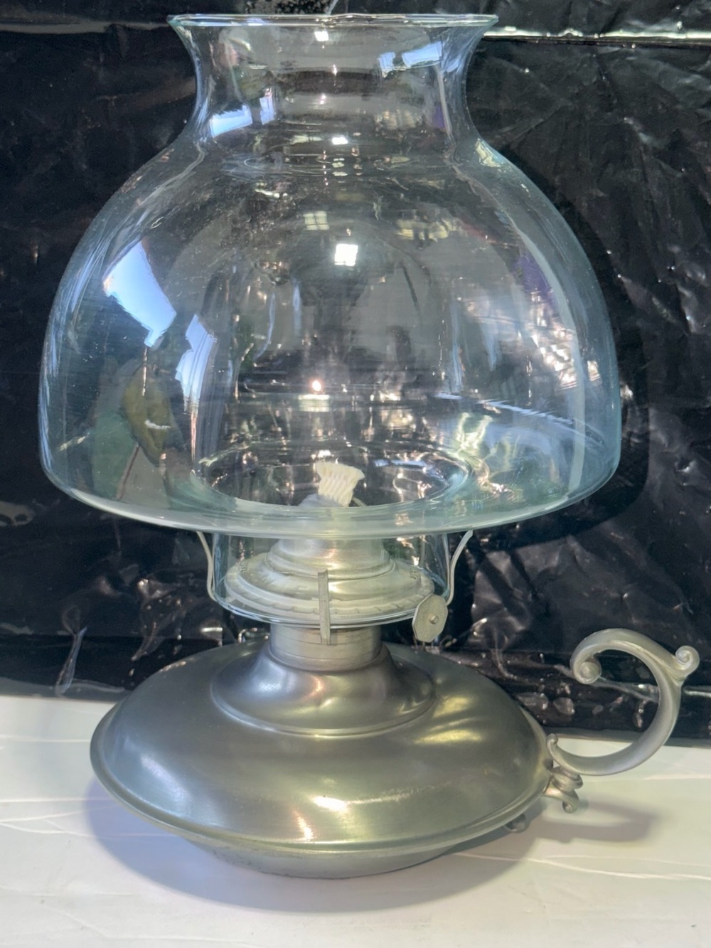 Clear Glass Hurricane Table Lamp - Silver Base